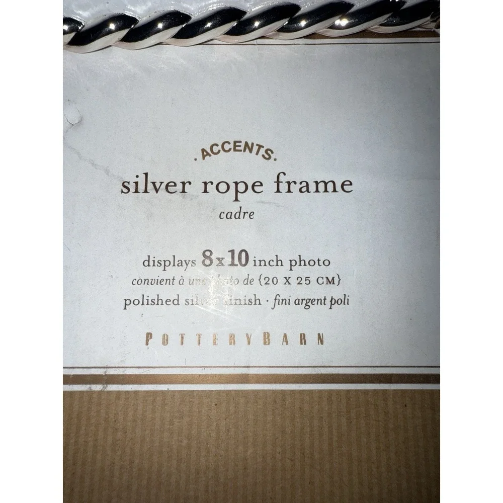 Pottery Barn‎ Silver Braided Twist Frame Picture Clear Glass Black Felt NIB G